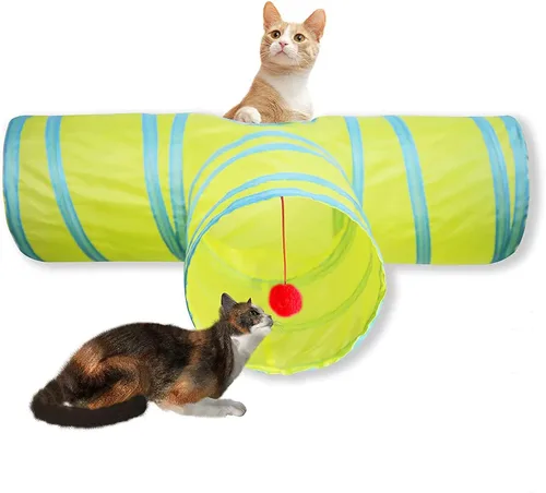 Miniatura 10 de Túnel para gatos, tubo plegable con 1 pelota de juego, 3 vías para gatos de interior, cachorros, gatitos, conejos