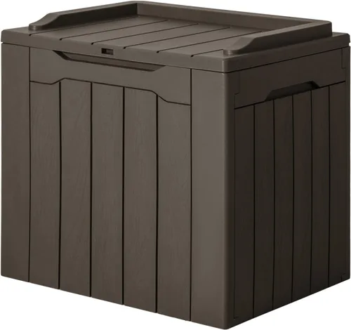 Miniatura 16 de JUMMICO Caja de resina de 31 galones, cajas de almacenamiento impermeables para interiores y exteriores para muebles de patio, cojines y Negro