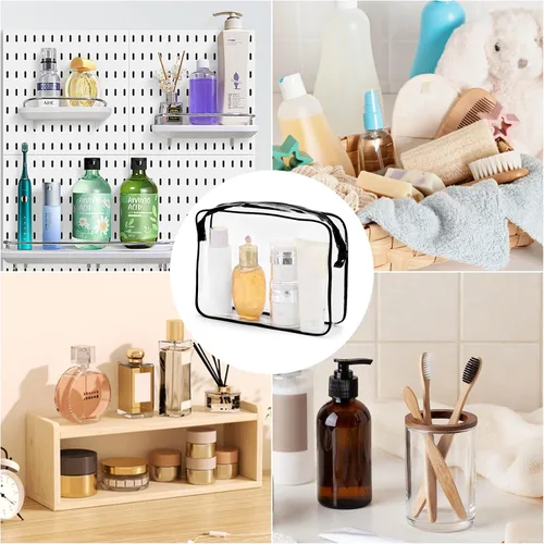 Miniatura 7 de Tbestmax 10 Piezas Bolsas de Cosméticos Transparentes Bolsas de Maquillaje Portátiles Impermeables Bolsas de Artículos de Tocador de Viaje Negro