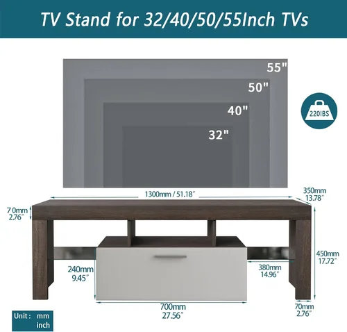 Miniatura 3 de Olela Soporte de TV con luces LED, consola de TV moderna para centro de entretenimiento, armario de TV minimalista de madera con cajón