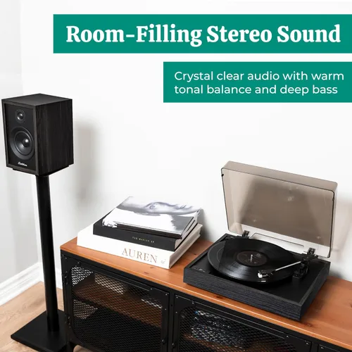 Miniatura 2 de Electrohome Montrose Record Player Stereo System, 4" Bluetooth Powered Bookshelf Speakers, Belt-Drive Bluetooth Turntable with Audio-Technica Black