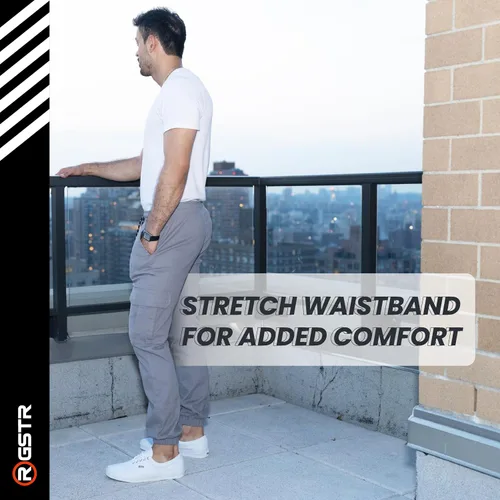 Miniatura 7 de RGSTR Paquete de 3 pantalones cargo para hombre, pantalones deportivos de sarga de ajuste relajado con cintura elástica y tela elástica, uso casual
