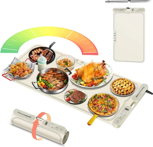 Tapete de calentamiento para alimentos extra grande, bandeja de calentamiento eléctrica, alfombrilla térmica de silicona de 15 x 31.5 pulgadas con 7