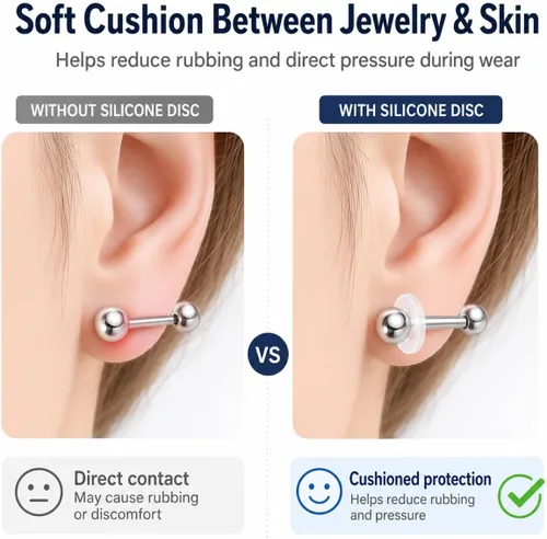 Miniatura 4 de EXCEART 20 almohadillas de disco de silicona para aretes tipo dormilona, protectores invisibles de cojín transparentes y en tono de piel