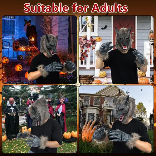Miniatura 5 de Manos de hombre lobo de Halloween, garras de hombre lobo G-loves, látex lobo G-ama manos peludas aterradoras para fiesta de hombre lobo, accesorios