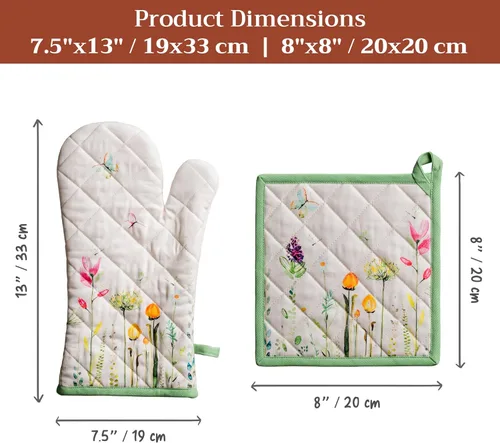 Miniatura 7 de Maison d' Hermine - Juego de guantes de horno de 7.5 x 13 pulgadas y agarradera de 8" x 8", 100 % algodón, resistente al calor, chef, cocinar, 03