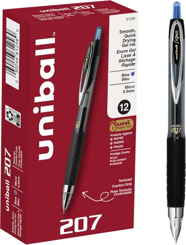 Bolígrafos de gel retráctiles uniball 207, micro punta (0.5 mm), azul, paquete de 12 unidades 2-Azul