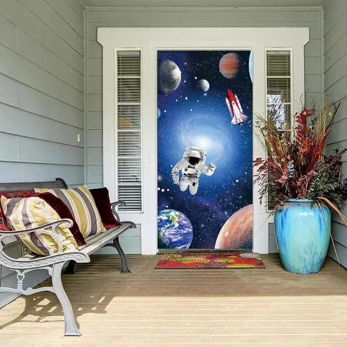 Miniatura 2 de Cartel de 35.4 x 72.8 pulgadas, universo misterioso, planeta, galaxia, patio, puerta, letrero de astronauta, cohete, tierra, planeta, astronomía