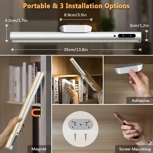Miniatura 5 de Hapfish Tira de luces de pared que funcionan con pilas, barra de luz LED magnética recargable con control remoto, lámpara de escritorio regulable