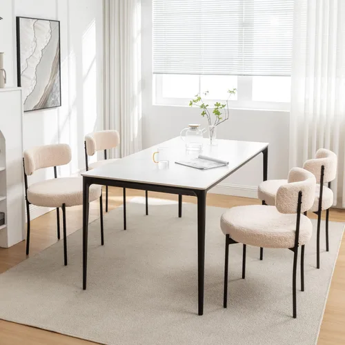 Miniatura 21 de Riknuxi Sillas de Comedor Boucle Juego de 2, Sillas de Comedor Redondas Tapizadas con Patas de Metal Negro, Sillas de Comedor Modernas para Comedor