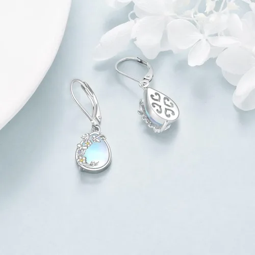Miniatura 278 de Aretes colgantes con forma de lágrima de filigrana de piedra lunar de plata de ley 925 con cierre de palanca para mujer, regalos de joyería