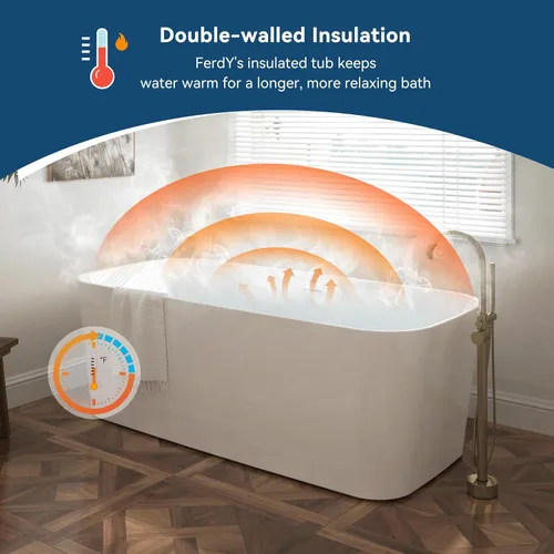 Miniatura 2 de FerdY Maui Bañera Independiente de 67" Elegante Bañera de Remojo Independiente, Blanco Brillante, Certificado cUPC, Conjunto de Drenaje y Drenaje