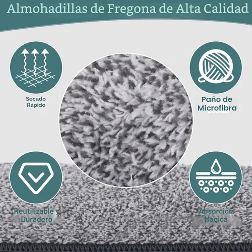 Miniatura 6 de Trapeador plano con 3 almohadillas, mopas de microfibra para limpieza de suelos con mango ajustable 29-49, mopa de polvo para suelos de madera dura