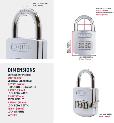 Miniatura 3 de ABUS 160/50 B 160 All Weather Chrome 4 Dial Combinación Candado, Negro/Plata