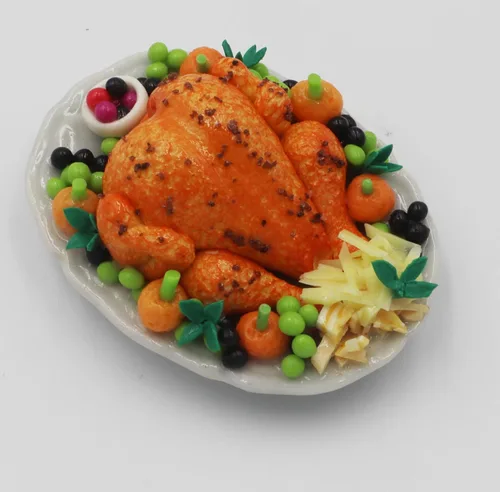 Miniatura 6 de Pavo asado en miniatura hecho a mano – Figura realista de arcilla de pavo de Acción de Gracias para casas de muñecas, exhibiciones de alimentos