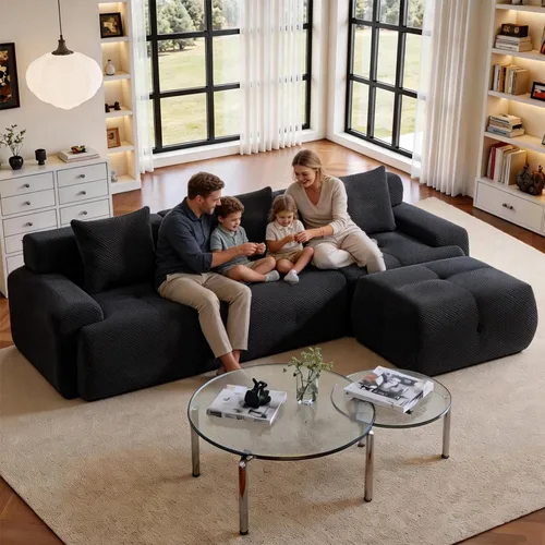 Miniatura 6 de Sofá modular modular de 104 pulgadas, moderno sofá en forma de L, relleno de sofá deshuesado con resorte y espuma, material suave de celosía de piña