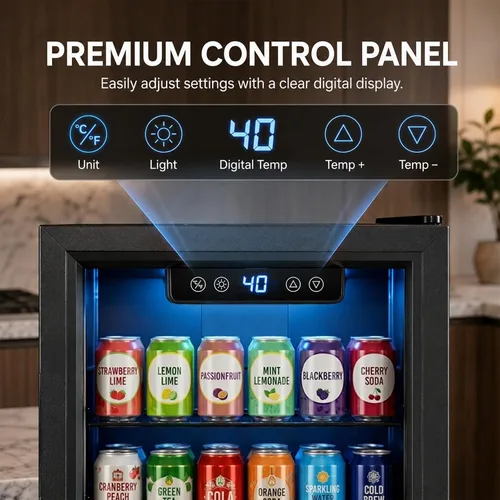 Miniatura 5 de Refrigerador de bebidas, mini refrigerador de 1.8 pies cúbicos con puerta de vidrio y control electrónico de temperatura para cerveza, vino