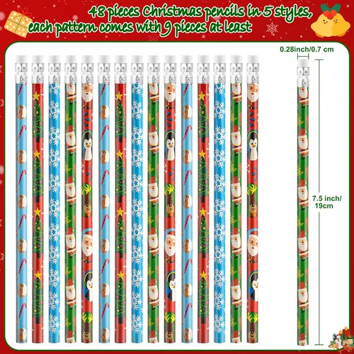 Miniatura 5 de 96 lápices de Navidad y borradores divertidos en 3D a granel para niños, bolsas de regalo de Navidad, regalos de 48 lápices y borradores