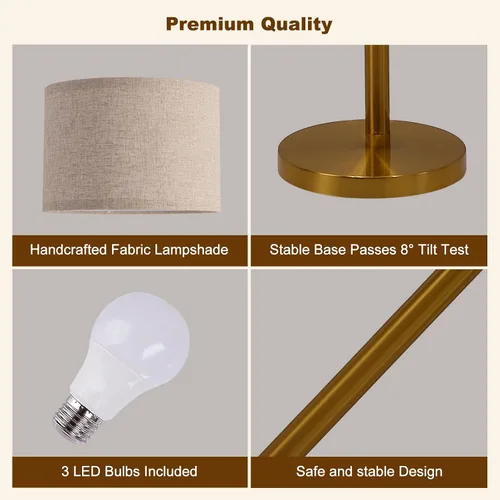 Miniatura 9 de Lámparas de pie doradas para sala de estar, lámpara de pie de arco súper brillante con control remoto, 3 lámparas de pie altas con regulación Sombra