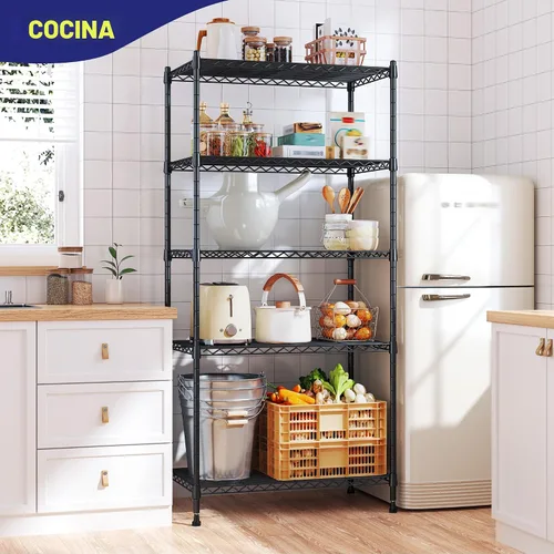 Miniatura 2 de Romorgniz Estantería de 5 niveles de 1010 libras, estantes de alambre ajustables, estantería de metal, estante de almacenamiento para cocina