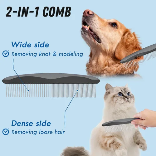 Miniatura 3 de Docrok Cepillo de Aseo para Mascotas y Peine de Metal Combo, Cepillo para Gatos Cepillo para Perros para Muda de Pelo, Rastrillo de Subpelo para Gris
