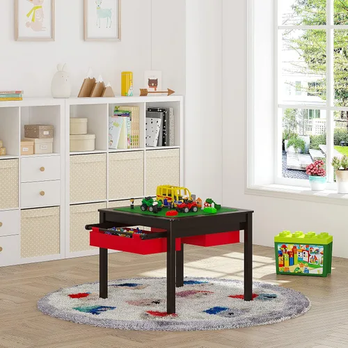 Miniatura 2 de UTEX Mesa de juego de construcción 2 en 1 para niños con cajones de almacenamiento y plato integrado (Espresso)
