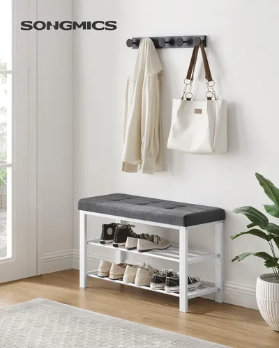 Miniatura 2 de SONGMICS Banco de zapatos, banco de almacenamiento, banco de entrada con cojín, estante para zapatos con asiento, ahorro de espacio, estilo moderno
