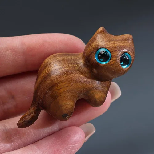 Miniatura 2 de gofidin Gato tallado en madera hecho a mano, gatito tallado a mano, estatua de madera, estatua de gato, manualidades, estatuas conmemorativas