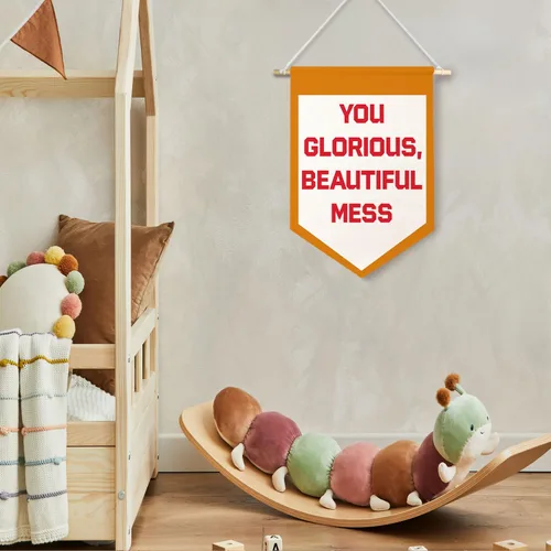 Miniatura 2 de ChenCraty Divertidos carteles de lienzo inspiradores para pared, con texto en inglés "You Glorious Beautiful Mess Humorístico", banderín colgante