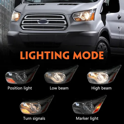Miniatura 3 de Ensamble de faro FIONE compatible con 2015-2020 Ford Transit 150 250 350 Carcasa de lámpara delantera cromada lado izquierdo del conductor LH