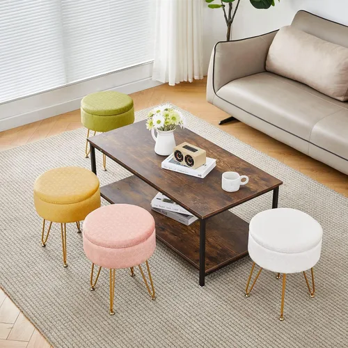 Miniatura 2 de Cpintltr Taburete moderno de terciopelo tapizado redondo, otomanos de almacenamiento, multiusos, decoración del hogar, mesa de café otomana, Negro