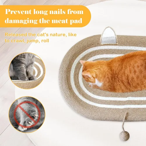Miniatura 6 de Cama rascador para gatos 3 en 1, tabla rascador de sisal para gatos, almohadilla ovalada para arañazos de gatos, duradera para rascar, cama redonda