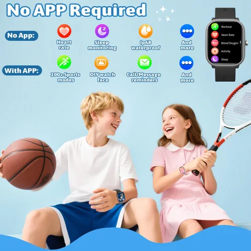 Miniatura 2 de Reloj inteligente para niños y niñas sin necesidad de APP/teléfono, reloj deportivo para niños de 1.8" IP68 resistente al agua, podómetro, monitor
