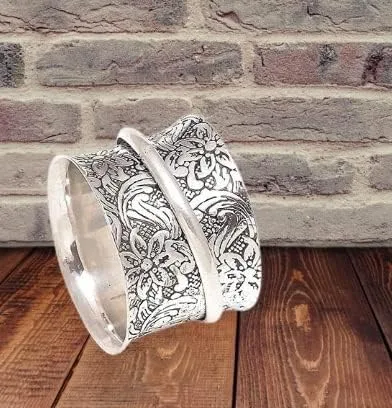 Miniatura 3 de Anillo giratorio de plata de ley 925 con flores para mujer, anillo para aliviar la ansiedad, anillo de meditación