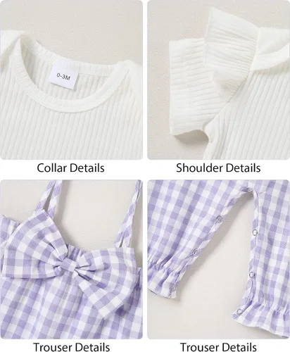 Miniatura 4 de SOLOYEE Baby Girl Clothes Girls Outfit Short Sleeve Top+Suspender Pants+Bow Headband Baby Girl Clothing