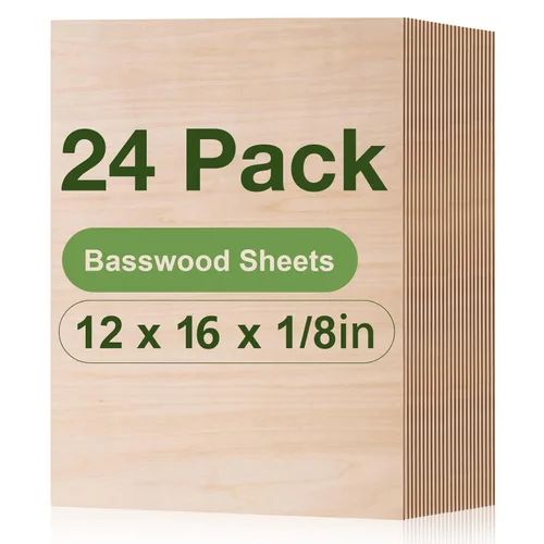 Miniatura 16 de Paquete de 12 hojas de tilo Rowood, 12x12x1/8pulgadas, tilo de 3mm para corte láser, kits de manualidades para adultos, tablero de madera