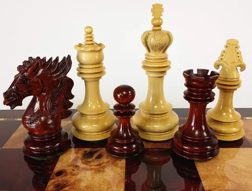 HPL Blood Rosewood Dragon 4 5/8 pulgadas King 4 Queens Staunton Juego de ajedrez grande para hombre, sin tablero ni almacenamiento