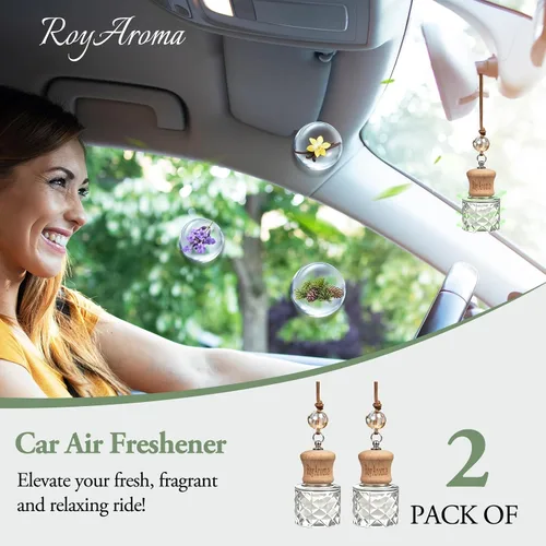 Miniatura 6 de RoyAroma Difusor ambientador ecológico para automóvil, difusor colgante para automóvil, paquete de 2, perfume de aceite esencial natural