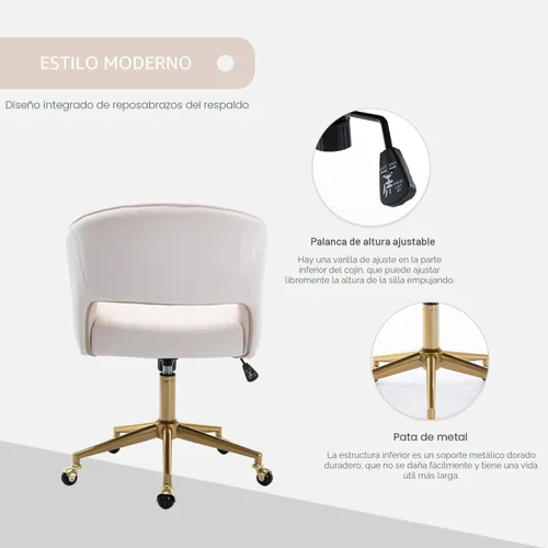 Miniatura 5 de Nrizc Silla de escritorio de oficina de terciopelo, sillas de escritorio tapizadas para oficina en casa con ruedas giratorias ajustables, silla