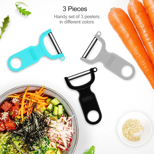 Miniatura 2 de Pelador de verduras original, peladores de patatas para cocina, hoja de acero al carbono, paquete de 3 unidades, gris/azul/negro
