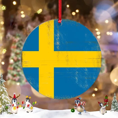 Adornos de árbol de Navidad con bandera de Suecia, recuerdo de ciudad de país de Suecia, adornos de Navidad personalizados 2022, adornos colgantes