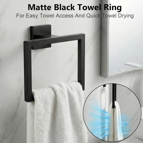 Miniatura 5 de Tudoccy Juego de 5 piezas de accesorios de baño de acero inoxidable SUS304 redondo montado en la pared, incluye barra de toalla de mano de 16 Negro