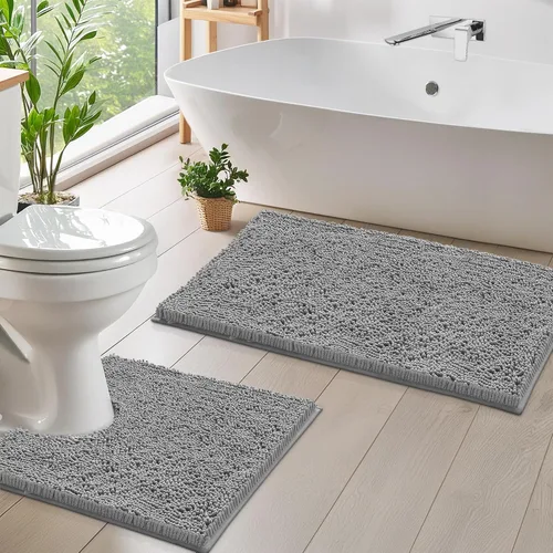 Miniatura 42 de LuxUrux Juego de 2 tapetes de baño de felpa extrasuave, material de microfibra de felpilla de 1 pulgada, color verde súper absorbente