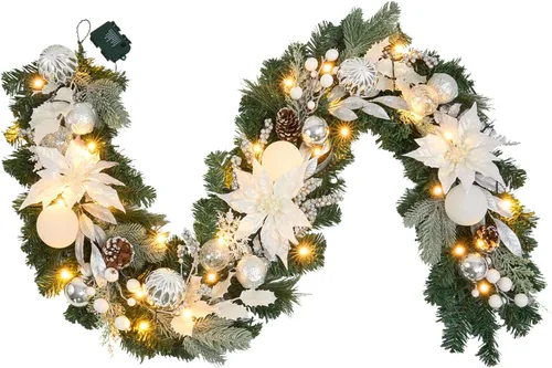 Miniatura 13 de Guirnalda de Navidad rosa de 6 pies para puerta delantera con 30 luces LED con temporizador, guirnalda festiva iluminada para vacaciones con copo