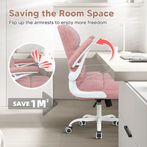 Miniatura 7 de Silla de oficina con ruedas, silla ergonómica de escritorio para computadora con reposabrazos abatible, silla giratoria ajustable con ruedas de Rosa