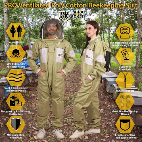 Miniatura 2 de Traje de apicultura de polialgodón ultra ventilado para hombres y mujeres con guantes y dos velos de apicultura, traje de apicultura profesional