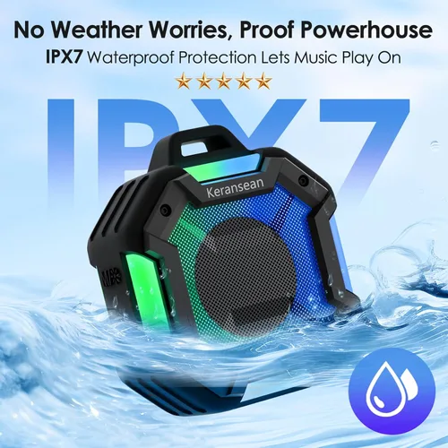 Miniatura 2 de Altavoz Bluetooth para Ducha, Altavoces Bluetooth Portátiles IPX7 Impermeables para Ducha Inalámbricos, Altavoz al Aire Libre con Luces, Negro