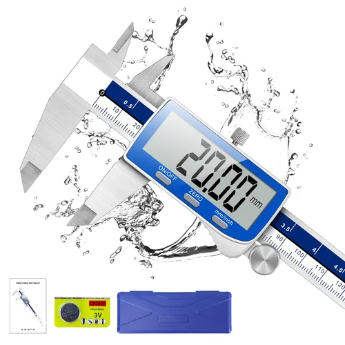 Miniatura 7 de Herramienta de medición de calibre, Qfun calibre digital de vernier de acero inoxidable de 6 pulgadas/150 mm, micrómetro digital impermeable, fácil