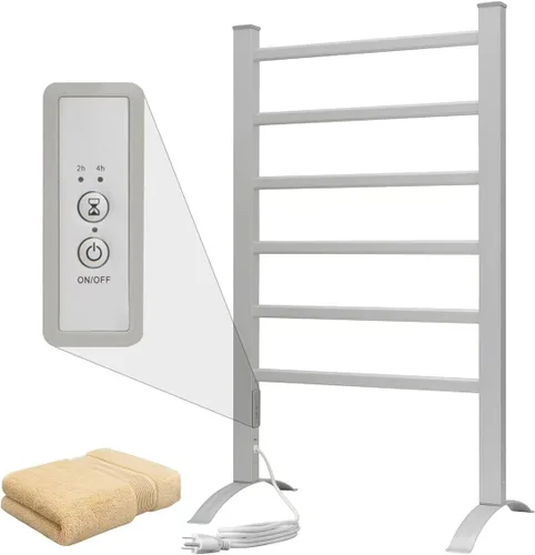 Miniatura 23 de KEG Calentador de toallas montado en la pared con temporizador incorporado 4 barras de acero inoxidable eléctrico calentado toallero para baño