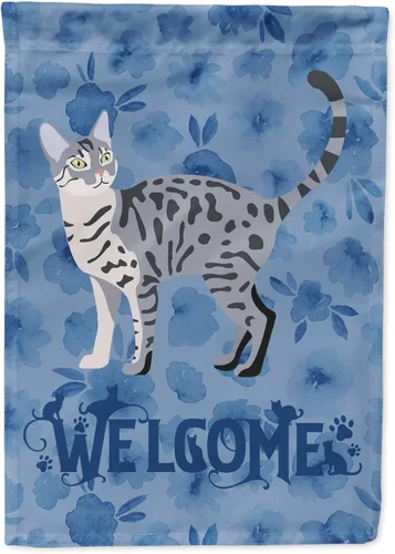 Miniatura 353 de Caroline's Treasures CK4813CHF - Bandera de bienvenida con gato abisinio azul, manga grande, para porche, para colgar en la pared, poliéster